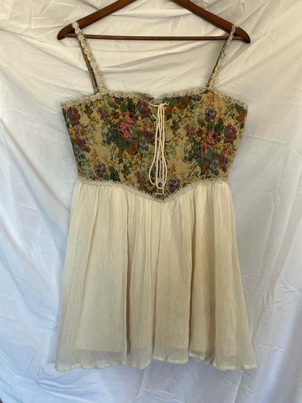 Ren Faire Mini dress corset lace-up top coquette cottagecore cream size L